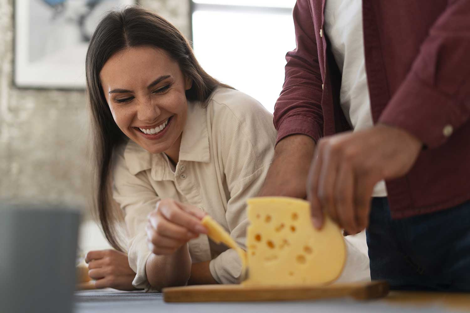 woman trying fresh cheese